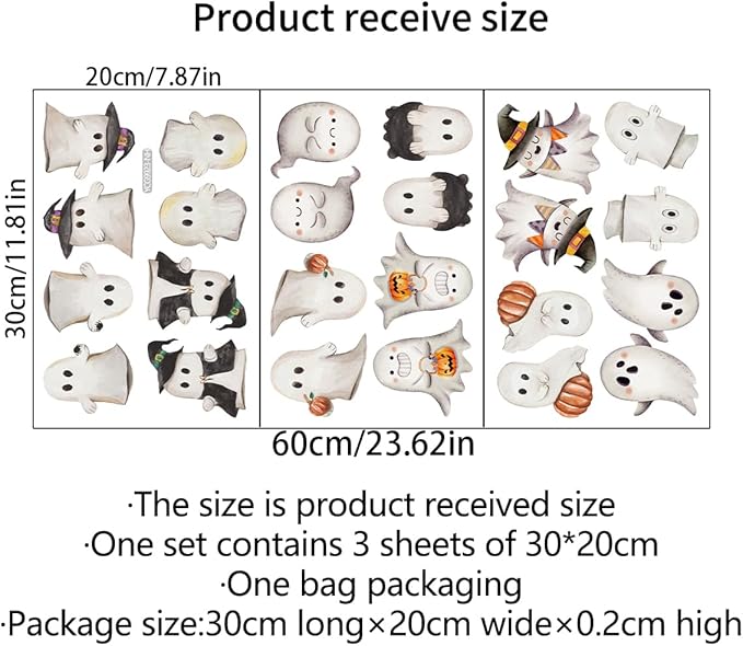 Clothmile Glow in The Dark Halloween Ghost Window Clings, Green Luminous Double-Side Window Stickers for Party Decorations, Home, School, Glass