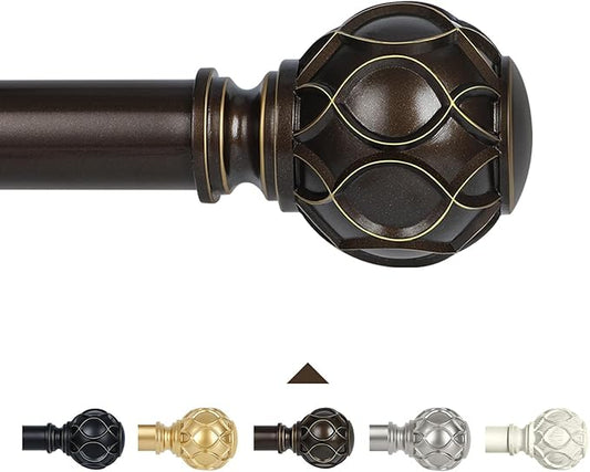 Bronze Farmhouse Curtain Rods for Windows:66-120 Inch Heavy Duty Adjustable Curtain Rod for Bedroom Living Room,Boho Decorative Rustic Drapery Rods with Vintage Coastal Finial,Antique Bronze