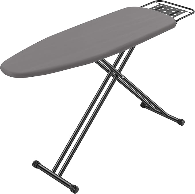 Full Size Ironing Board 47" X 15" with Heat Resistant Cover and Thicken Felt Pad, Safety Iron Rest, Anti-Skid Feet, Height Adjustable, Heavy Duty