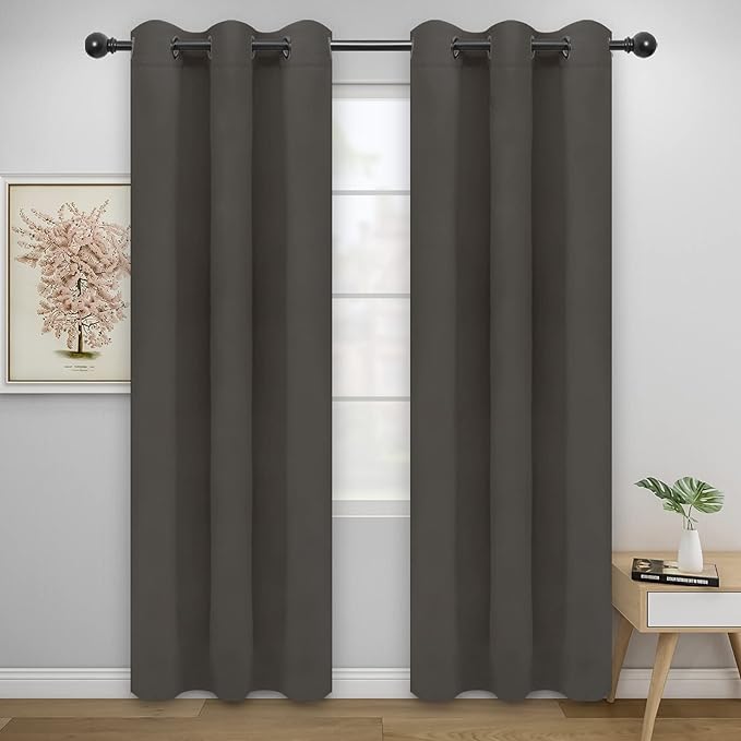 Easy-Going Blackout Curtains for Bedroom, Solid Thermal Insulated Grommet and Noise Reduction Window Drapes, Room Darkening Curtains for Living Room, 2 Panels(42x84 in, Taupe)
