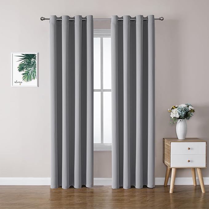 ChrisDowa Blackout Curtains 108 Inches Long 2 Panels Set for Living Room, Grommet Thermal Insulated Room Darkening Curtains for Bedroom (Light Grey, 52 x 108 Inch)