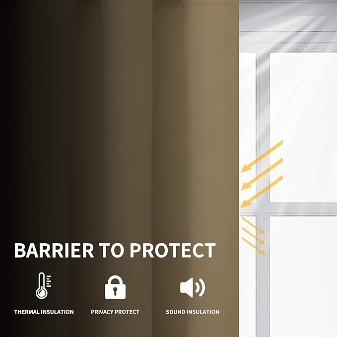 Easy-Going Blackout Curtains for Bedroom, Solid Thermal Insulated Grommet and Noise Reduction Window Drapes, Room Darkening Curtains for Living Room, 2 Panels (52x63 in,Tan)