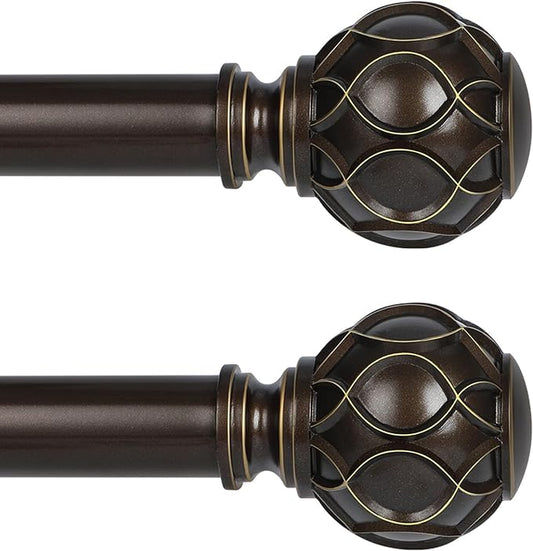 Bronze Farmhouse Curtain Rods for Windows:Heavy Duty Adjustable Curtain Rod for Bedroom Living Room,Boho Decorative Rustic Drapery Rods with Vintage Coastal Finial,Antique Bronze 2 Pack 36-88"