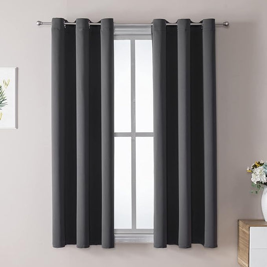 ChrisDowa Grommet Blackout Curtains for Bedroom and Living Room - 2 Panels Set Thermal Insulated Room Darkening Curtains (Dark Grey, 38W x 54L)