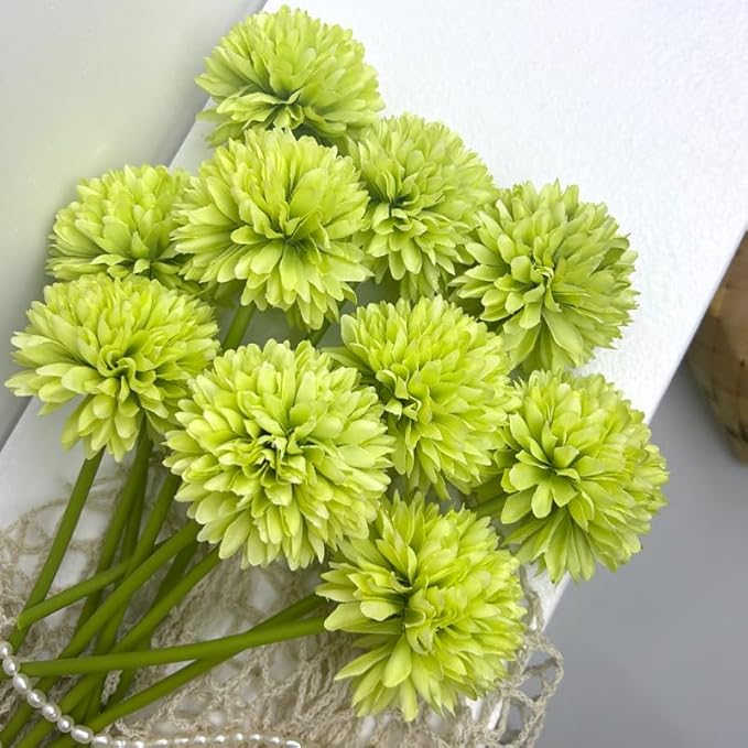 Kimura's Cabin 20Pcs Green Artificial Chrysanthemums Fake Silk Ball Flowers Mums Bouquets Arrangements Wedding Party Decor St Patricks Day Home Kitchen Garden Table DIY Floral Centerpieces (Green)