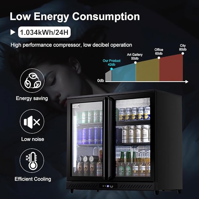 COTLIN 36" W Back Bar Cooler Beer Fridge Undercounter Refrigerator with LOW-E Glass Free Standing Beverage Refrigerator Adjustable Shelves for Soda Beer Wine, ETL NSF Approved