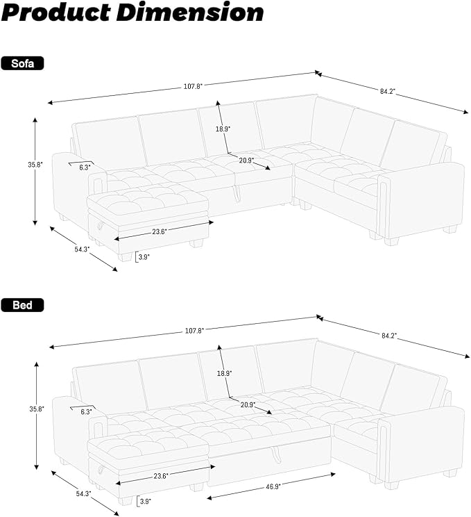 Belffin Modular Sectional Sleeper Sofa with Pull Out Bed U Shaped Sectional Sofa Couch with Storage Ottoman Velvet Covertible 7-Seater Sofa for Living Room Blue
