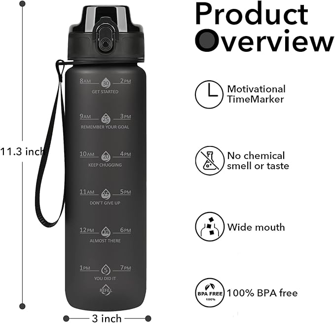 32oz Motivational Water Bottles with Time Marker & Fruit Strainer, Transparent Gradient Color Water Bottle with Times to Drink, Leakproof & BPA Free, Reusable Bottle with Strap (No Straw)