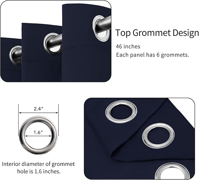 Easy-Going Blackout Curtains for Bedroom, Solid Thermal Insulated Grommet and Noise Reduction Window Drapes, Room Darkening Curtains for Living Room, 2 Panels(46x84 in, Navy)