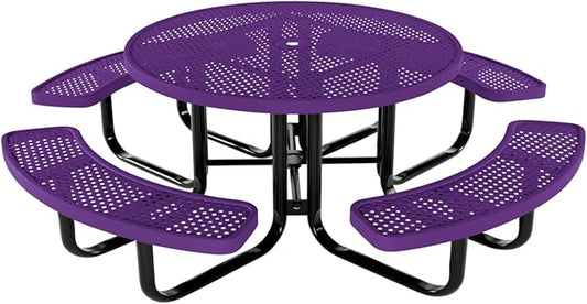 Coated Outdoor Furniture Heavy-Duty Portable Outdoor Kids Table with Umbrella Hole, Punched Steel Kids Picnic Table, Commercial-Grade, Made in America (46 In, Round, Childrens, Purple)