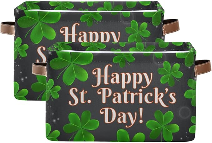 Storage Basket Happy St Patrick's Day Cube Storage Bins Organizer Bag Collapsible Closet Shelf Baskets with handle for Baby Cloth Pet Toy Book 14.2×10.2×8.3 IN
