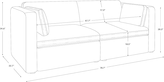 CHITA Small Modular Sectional Fabric Sofa Set, Extra Comfty Loveseat Cloud Couch, FSC Certified Modular Sectional Couch for Living Room, 78 inch Width,2 Seat Modular Sofa, Moss Green