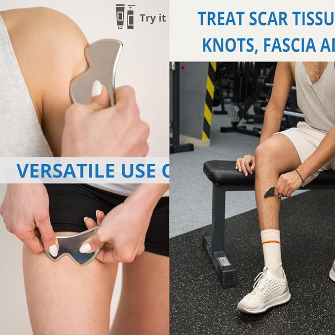 4 in 1 Stainless Steel Gua Sha Muscle Scraper Tool, Professional IASTM Physical Therapy Tool Set for Massage and Scraping （4pcs Carry Bag）