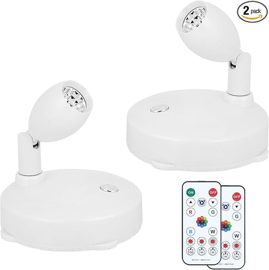 Cordless Spotlight Battery Operated, RGB Indoor Plant Light, Dimmable Accent Uplight with Remote, Color Changing Display Lighting for Picture Tree Photo Dartboard Painting Art