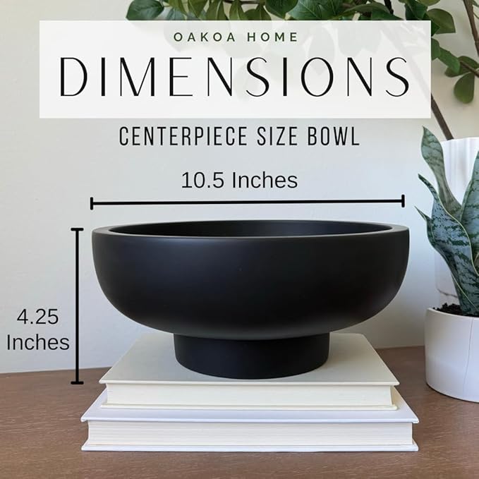 OAKOA Concrete Black Decorative Bowl for Home Decor - Black Fruit Bowl - Modern Pedestal Coffee Table Bowl for Entryway Table