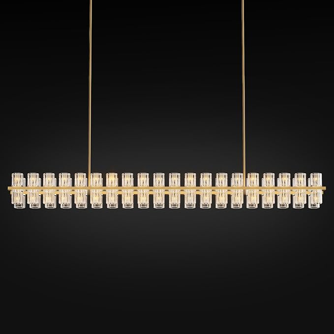 Crystal Brass Rectangular Chandelier Light Fixture,72 in Dining Room Chandeliers Over Table,Modern Chandelier For Living Room,Arcachon Chandeliers,Kitchen Island Chandelier,Includes 80xG4 Bulbs