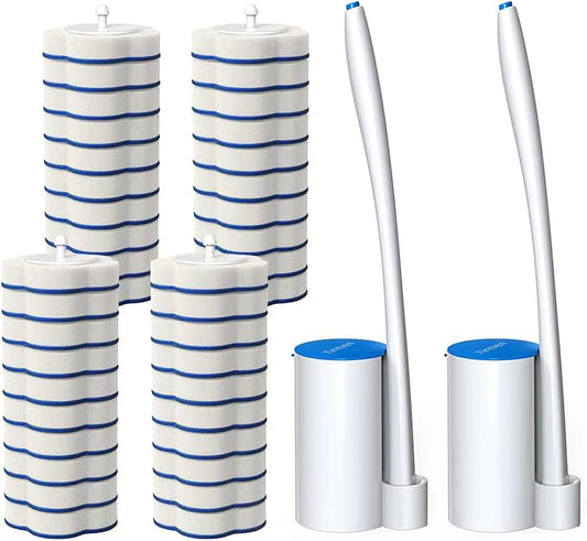 Disposable Toilet Brush: Toilet Bowl Brush and Holder Set with 24 Wand Refills, Upgraded Handle, 2X Cleaners, Toilet Cleaning System with Storage Caddy for Sink, Bathtub, Floor, Drain (2 Sets, Blue)