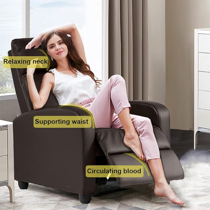 BestMassage | Recliner Chair | No Massage Function | Pu Brown | with Lumbar Support, Adjustable Push Back, Wide Armrests, Footrest & Padded Seat | Easy Assembly | for Living Room, Home Theatre