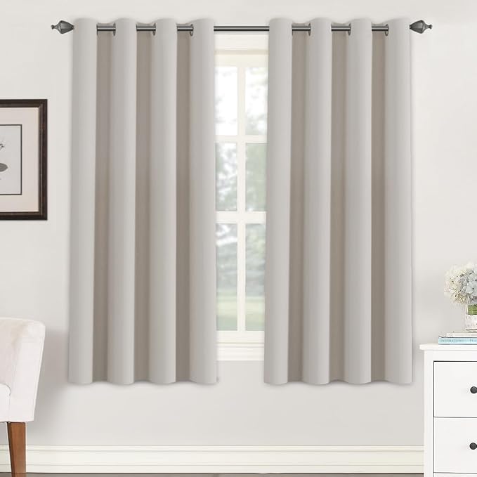 H.VERSAILTEX Premium Blackout Thermal Insulated Room Darkening Curtains for Bedroom/Living Room - Classic Grommet Top (2 Panels, Stone, 52 Inch by 63 Inch)