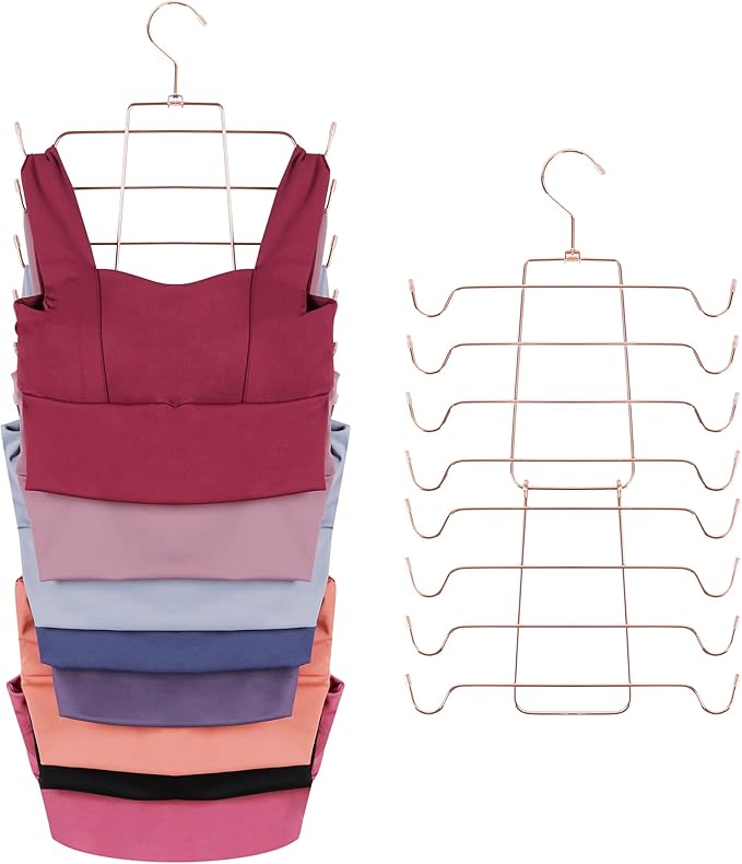 ZEDODIER Tank Top Hanger, 2 Pack Space Saving Bra Hangers, Non-Slip Hanging Sport Bras Holder, Closet Organizers and Storage for Camisoles Tank Tops Bras Ties Swimsuits Strappy Dress, Rose Gold