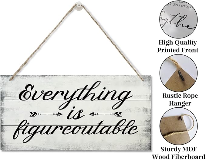 Everything is Figureoutable Decor Sign, Printed Wood Wall Art Sign, Funny Home Signs Decor, Hanging Wood Sign Home Decorative, Rustic Farmhouse Inspirational Wood Sign Decor Wall Art 12x6 in