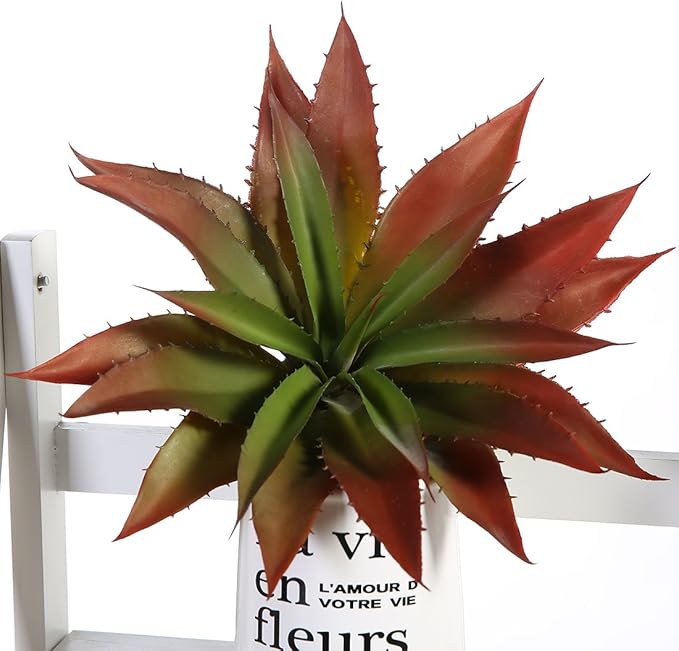JUSTOYOU Large Artificial Succulents Aloe Plants Real Touch Fake Flowers Unpotted for Home Wedding Festival Arrangement (1, Green-Red)