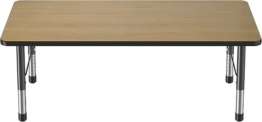 Factory Direct Partners FDP Rectangle (36 x 60 inch) Classroom Table with Adjustable Chunky Toddler Legs (15-24 in); Preschool, Kinder and Daycare Furniture - Pasadena Oak Top/Black Edge and Legs