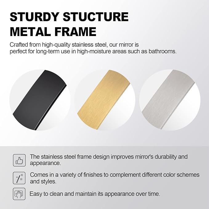 ANDY STAR 24x40” Black Bathroom Mirror, Oblong Vanity Mirror with Stainless Steel Metal Frame, Matte Black Oval Mirror for Over Sink, Modern Anti Rust Wall Mounted