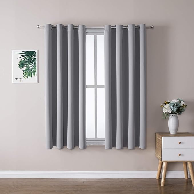 ChrisDowa Grommet Blackout Curtains for Bedroom and Living Room - 2 Panels Set Thermal Insulated Room Darkening Curtains (Light Grey, 52 x 63 Inch)