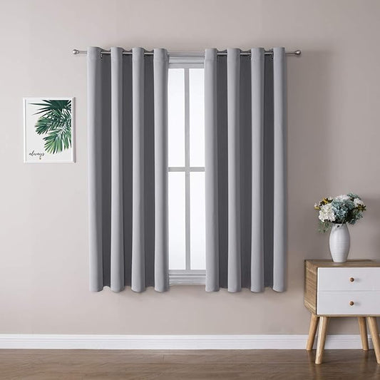 ChrisDowa Grommet Blackout Curtains for Bedroom and Living Room - 2 Panels Set Thermal Insulated Room Darkening Curtains (Light Grey, 52 x 63 Inch)