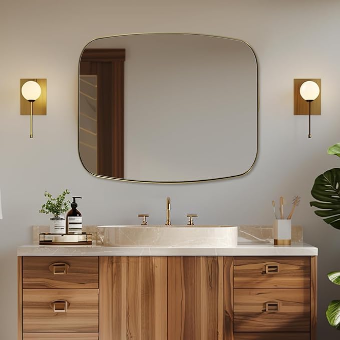 ANDY STAR 30x36” Gold Bathroom Mirror, Oblong Brass Mirror with Stainless Steel Metal Frame, Brushed Gold Oval Vanity Mirror for Over Sink, Modern Anti Rust Wall Mounted