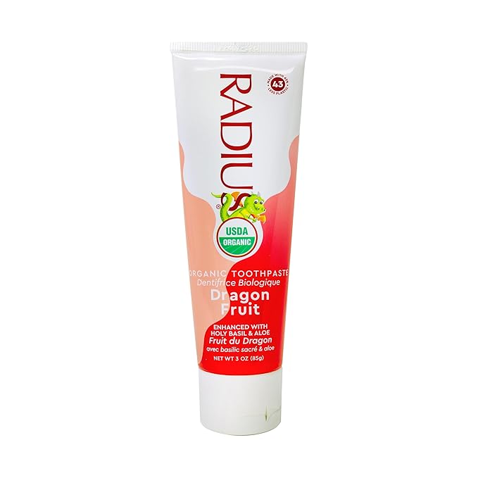 RADIUS USDA Organic Kids Toothpaste 3oz Non Toxic Chemical-Free Gluten-Free Designed to Improve Gum Health for Children's 6 Months and Up - Dragon Fruit - Pack of 1
