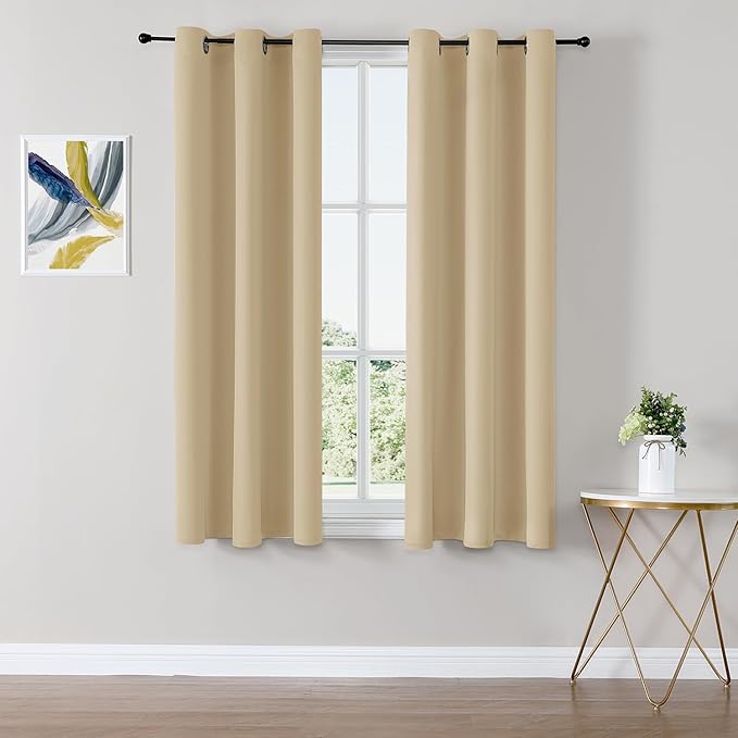 ChrisDowa Small Window Curtains 40 inches Long for Bedroom - Grommet Short Thermal Insulated Room Darkening Curtains for Kitchen (2 Panels, Biscotti Beige, 29 x 40 Inch)