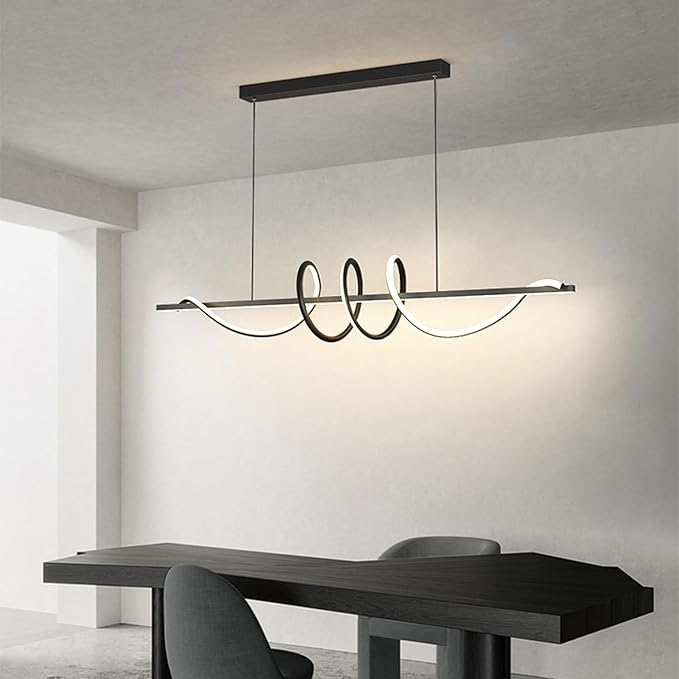 JAYMP Dining Room LED Chandelier 56W Dimmable Kitchen Island Light Modern Pendant Light Geometric Design Hanging Light Fixture Black 39 Inches