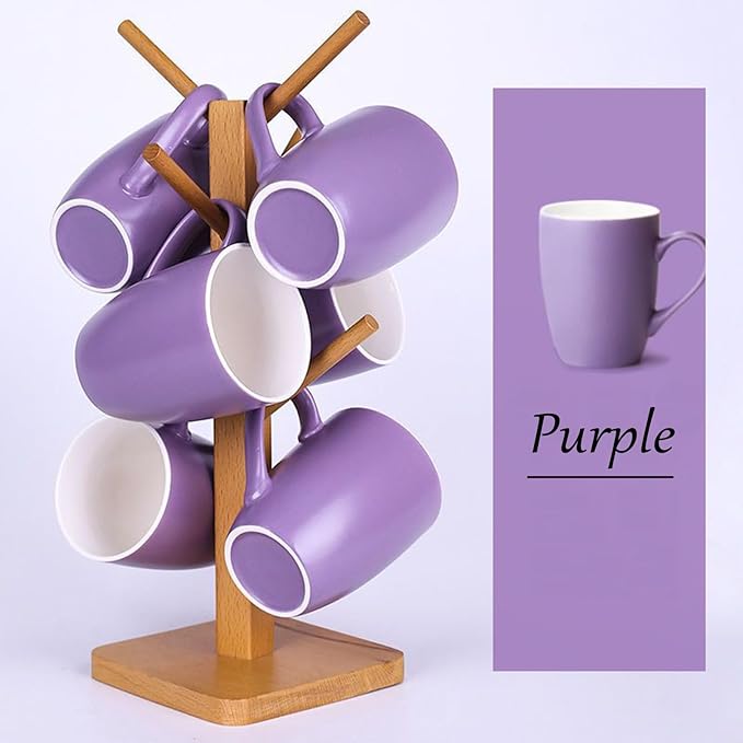 Coffee Mugs Set of 6, 12oz Ceramic Coffee Mugs with Handle, Matte Porcelain Purple Coffee Mug for Latte, Tea, Cocoa, Cappuccino, Cups for Women Men for Home Restaurant Mug (Purple)