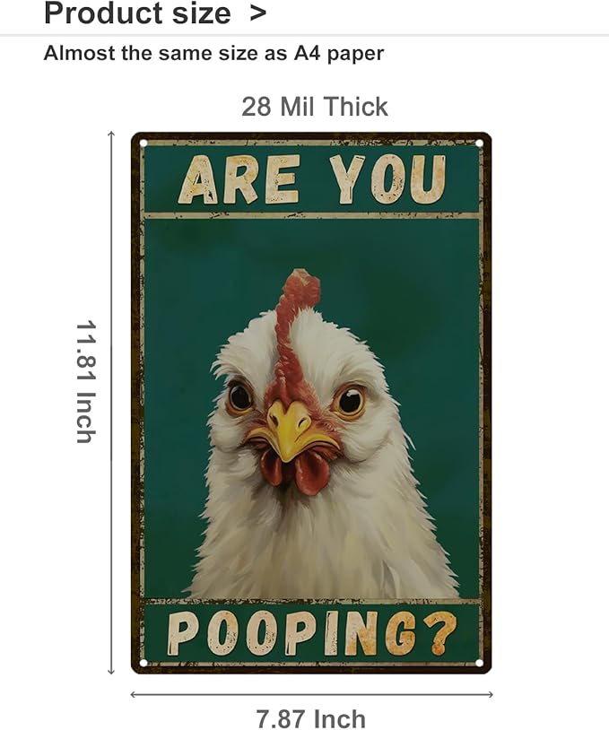 ALKB Chicken Metal Sign for Bathroom Decor - 8x12 Inch Are You Pooping Vintage Chicken Sign Gifts for Chicken Owners