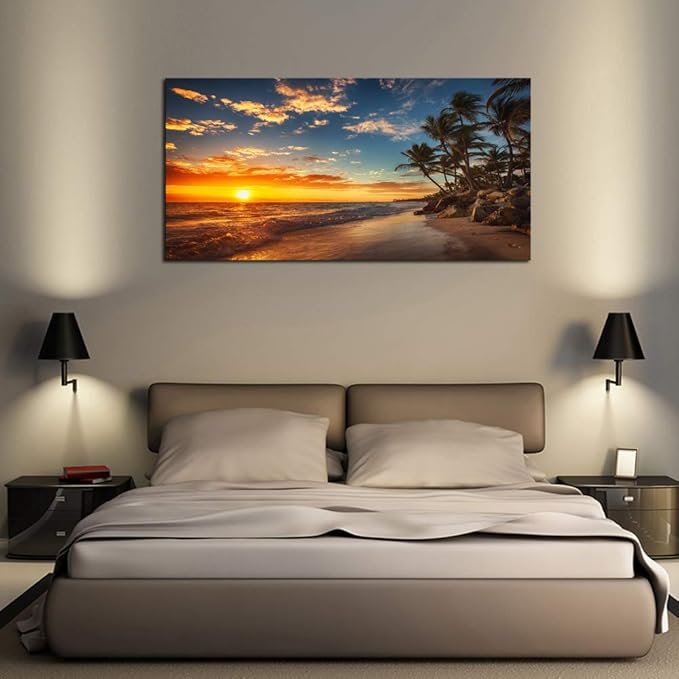 DZL Art S74762 Canvas Painting Print Paradise Tropical Island Beach with Palms Photograph Print Nature Pictures Wall Art Canvas Prints Painting for Living Room Bedroom Decor Office Wall Decor