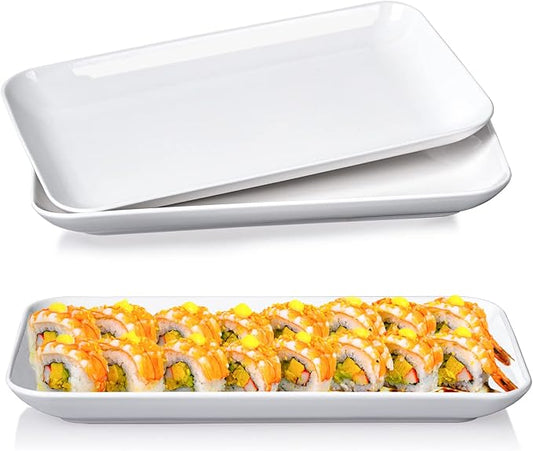 DELLING Large Serving Platter Set 12in White Rectangular Serving Plates/Salad Dish - Big Serving Trays for Parties Meat, Sushi, Dinner Plate Oven Safe Dinnerware Set of 3