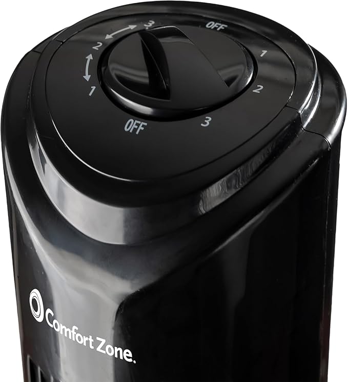 Comfort Zone 32-Inch Bladeless Tower Fan with 3 Speeds, 90° Oscillation, Portable Indoor Stand Fan with Built-In Carry Handle – Quiet Cooling for Bedroom, Black