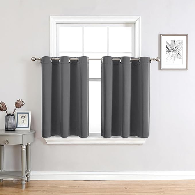 ChrisDowa Small Window Curtains 36 inches Long for Bedroom - Grommet Short Thermal Insulated Room Darkening Curtains for Kitchen (2 Panels, Grey, 52 x 36 Inch)