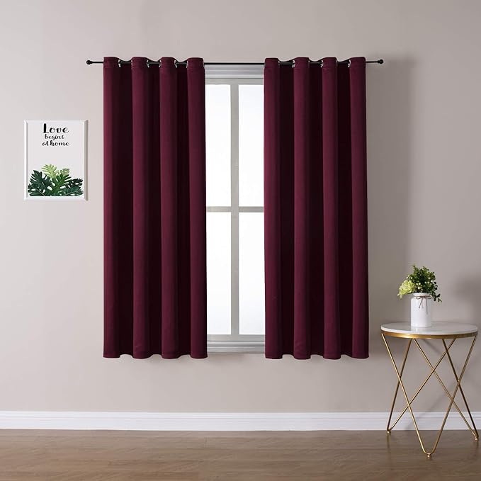 ChrisDowa Grommet Blackout Curtains for Bedroom and Living Room - 2 Panels Set Thermal Insulated Room Darkening Curtains (Burgundy Red, 52W x 63L)
