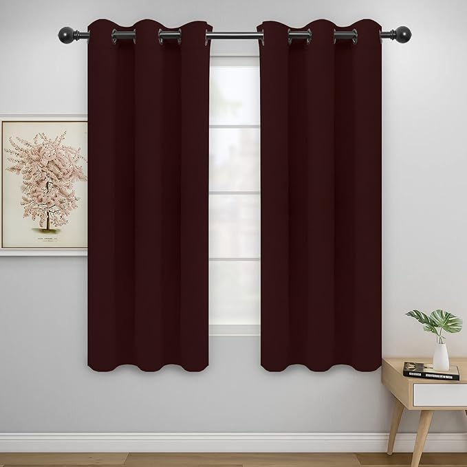 Easy-Going Blackout Curtains for Bedroom, Solid Thermal Insulated Grommet and Noise Reduction Window Drapes, Room Darkening Curtains for Living Room, 2 Panels(42x72 in, Wine)