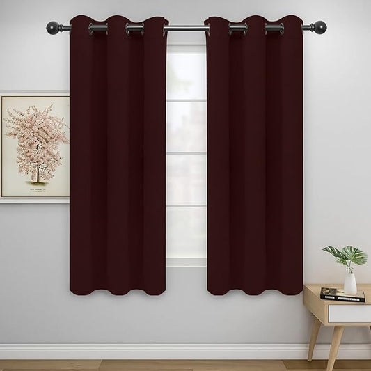 Easy-Going Blackout Curtains for Bedroom, Solid Thermal Insulated Grommet and Noise Reduction Window Drapes, Room Darkening Curtains for Living Room, 2 Panels(42x72 in, Wine)