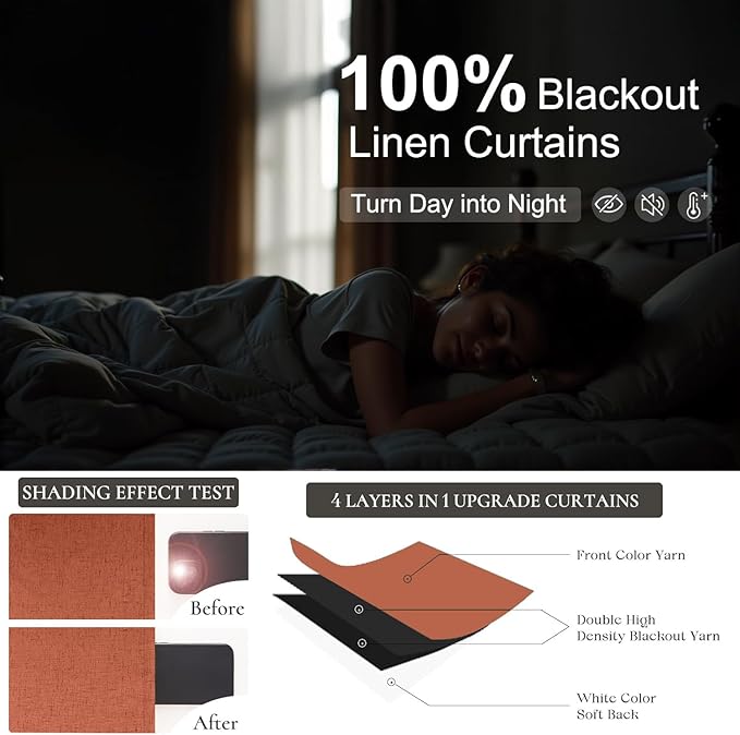 Terracotta Blackout Curtains for Living Room 2 Panel 84 Inches Long Back Tab Pocket Black Out Linen Burnt Orange Rust Drapes for Bedroom Darkening Thermal Insulated Boho Farmhouse Fall Decor 84 Length