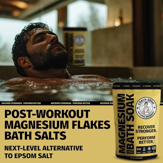 Coach Soak Recovery Bath Soak - Alternative to Epsom Salt Bath Soak - Fast-Absorbing Pure Magnesium Flakes with 21 Minerals, Bath Salts & Essential Oils - 9 lb (Pack of 3)