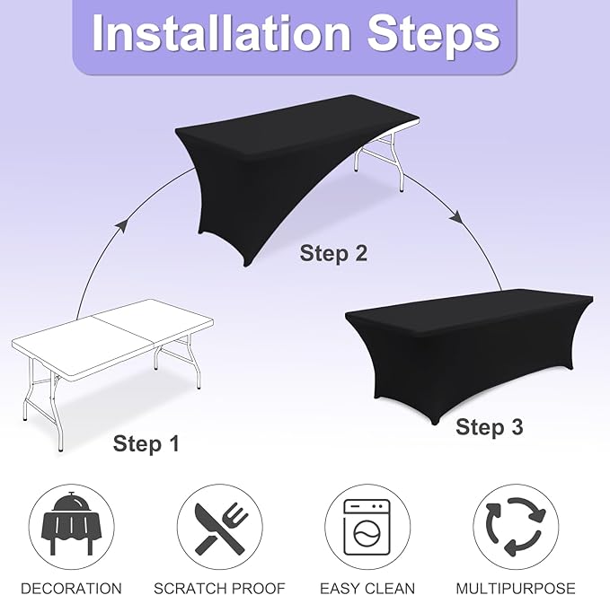 ABCCANOPY 4 Pack 4 FT Black Spandex Table Cover Stretch Fitted Wrinkle Resistant Tablecloth Reuse for Rectangular Folding Table Patry Event Wedding Banquet Protector