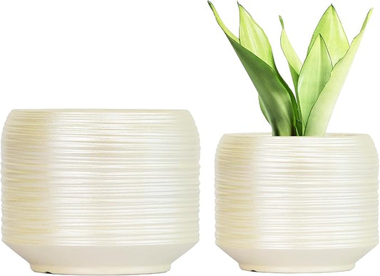 8 Inch + 6 Inch Ceramic Plant Pots Indoor with Drainage – Flower Pot Set, Decorative Indoor Planters for House Plants and Garden Use