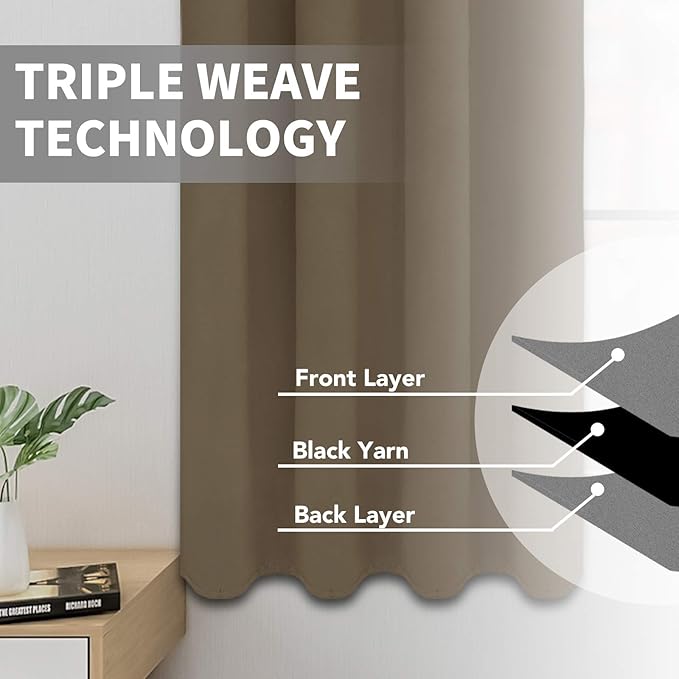 Easy-Going Blackout Curtains for Bedroom, Solid Thermal Insulated Grommet and Noise Reduction Window Drapes, Room Darkening Curtains for Living Room, 2 Panels (52x96 in,Natural)