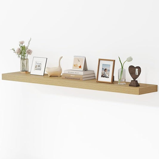 Dreamland 55 Inches Floating Shelves for Wall, 9.3" Deep Long Floating Shelves Set of 1, Large Display & Storage Shelf, Wall Shelf for Bathroom Bedroom Living Room Kitchen Office, Oak