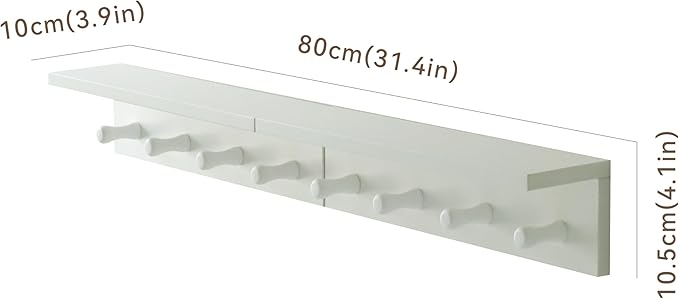 Entrance Coat Rack ，Coat Hooks, Wall-Mounted Wooden Hook Rack, Wall-Mounted Shelves are Very Suitable (White Finish-2)